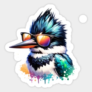 Belted Kingfisher Wearing Sunglasses Sticker